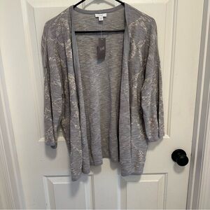 J.Jill Pure Jill Cardigan Sweater Women Medium Gray Cotton Blend 3/4 Sleeve Open